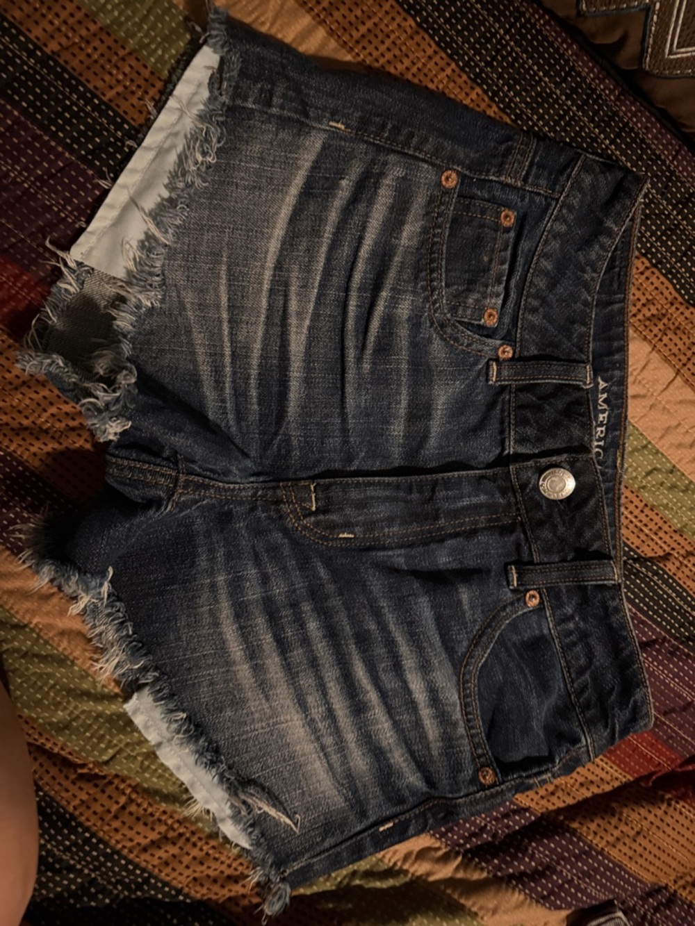 American Eagle Outfitters Dark Blue Frayed Denim Cutoff Shorts